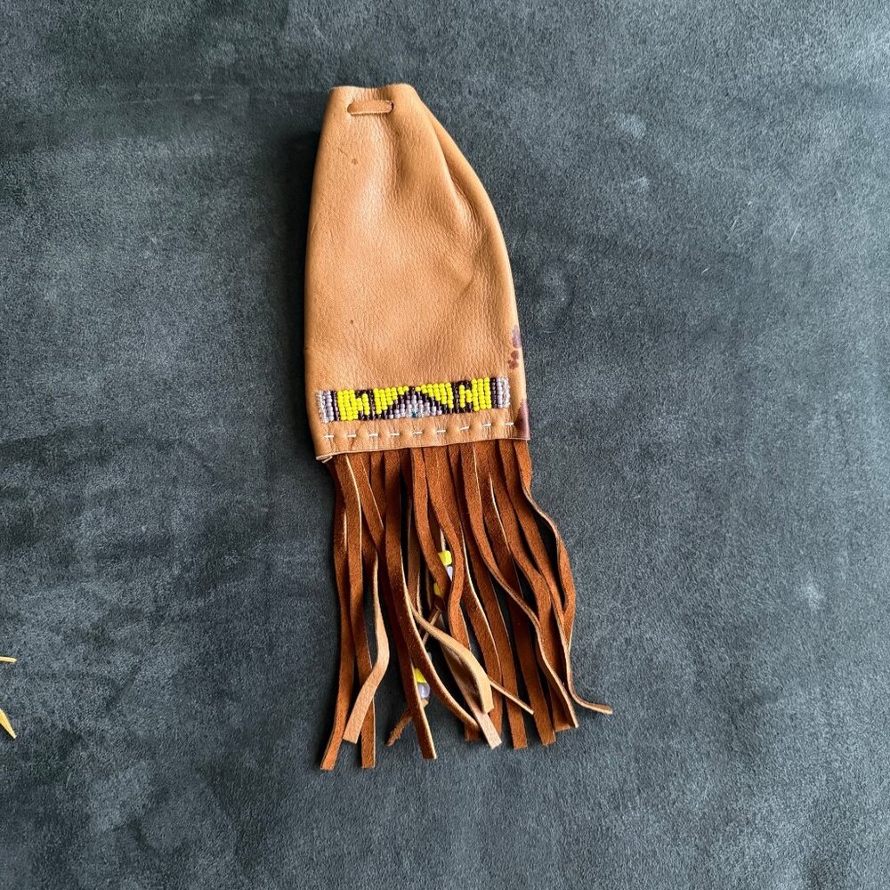 Leather Fringed Beaded Medicine Bag By K.D. Fast Horse
